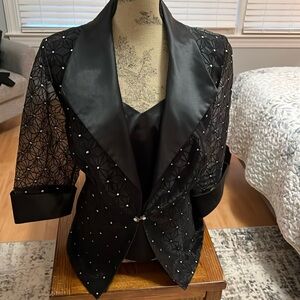 R & M Richards Black Sparkly Blazer with Satin Lapel